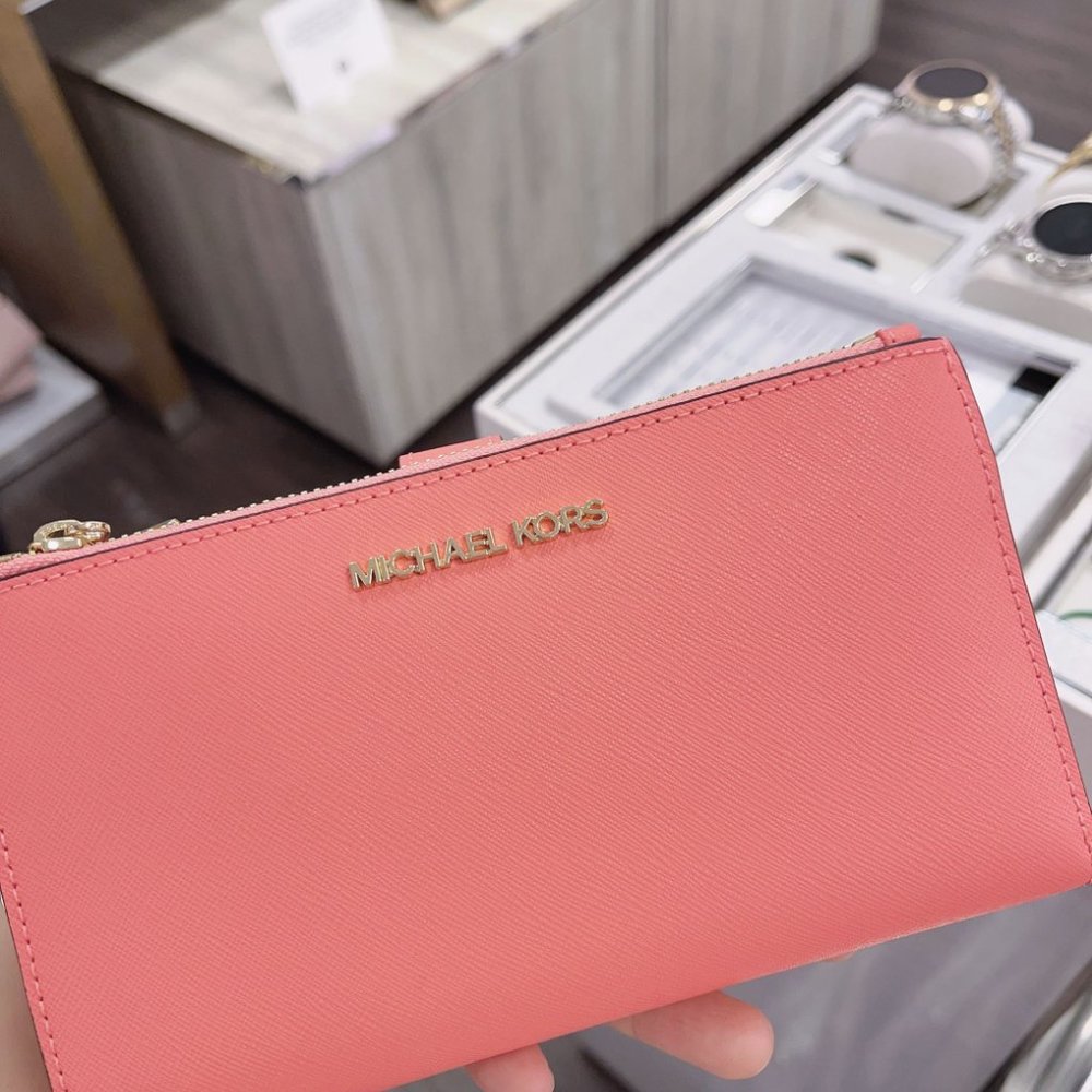 MK Double Zip Phone Wristlet  Grapefruit Pink - Picture 2 of 6
